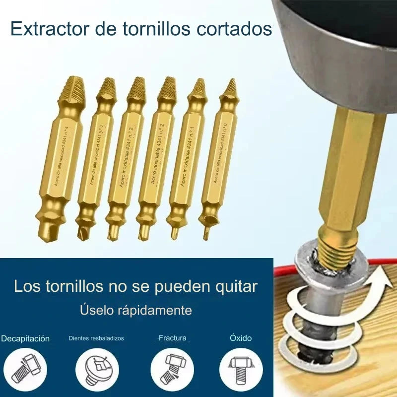 KIT DE 4 BROCAS EXTRACTORAS PARA TORNILLOS Y TUERCAS ATASCADAS